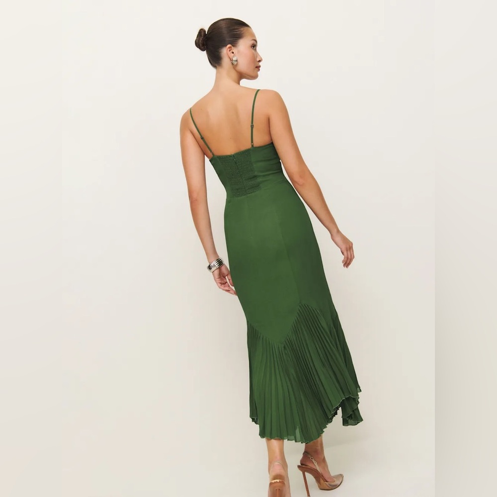 Reformation Olive Green Pleated-Hem Midi Dress - Picture 4 of 6